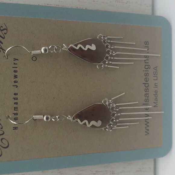 1766- Brown Natural Stone Women's Handmade Earrings NWT - Picture 2 of 4